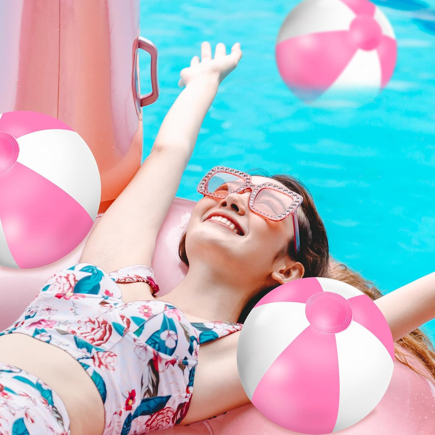 Whaline 16Pcs 16'' Inflatable Beach Ball round Pool PVC Balls Game Toys for Summer Hawaiian Tropical Theme Beach Party Decor image number 3