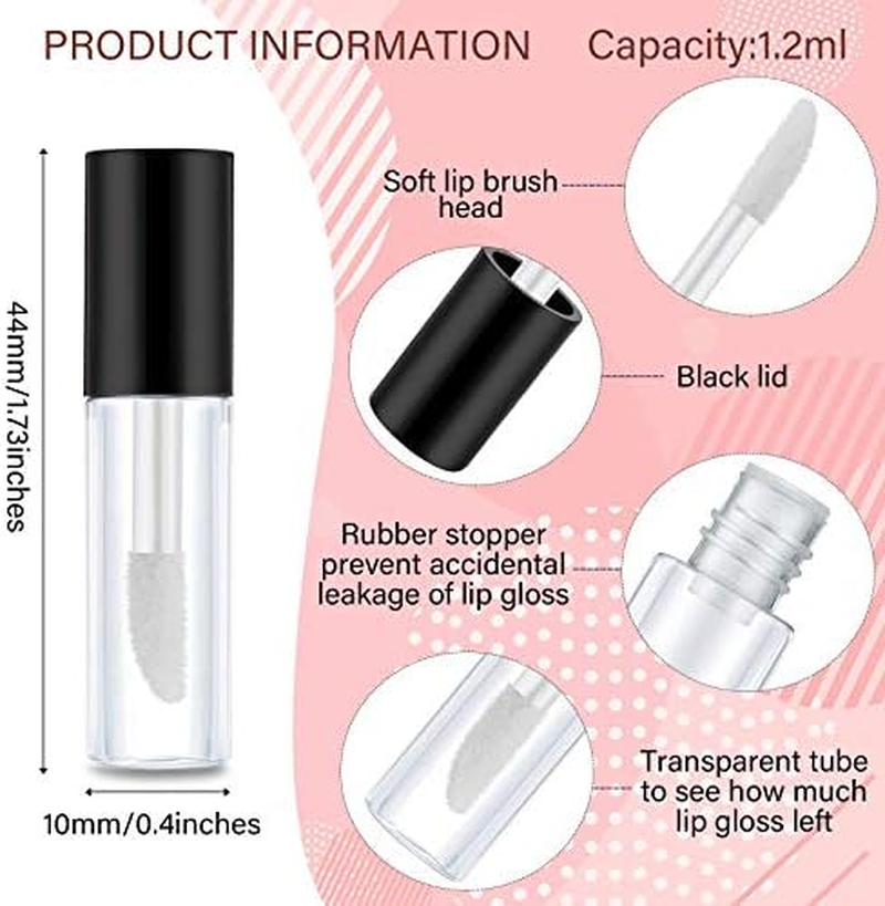 Patelai 100 Pieces Clear Mini Lip Gloss Tube Refillable Empty Lip Balm Gloss Containers Bottles Transparent Mini Lipstick Containers for Women DIY Makeup, Black, 100 Count (Pack of 1) image number 1