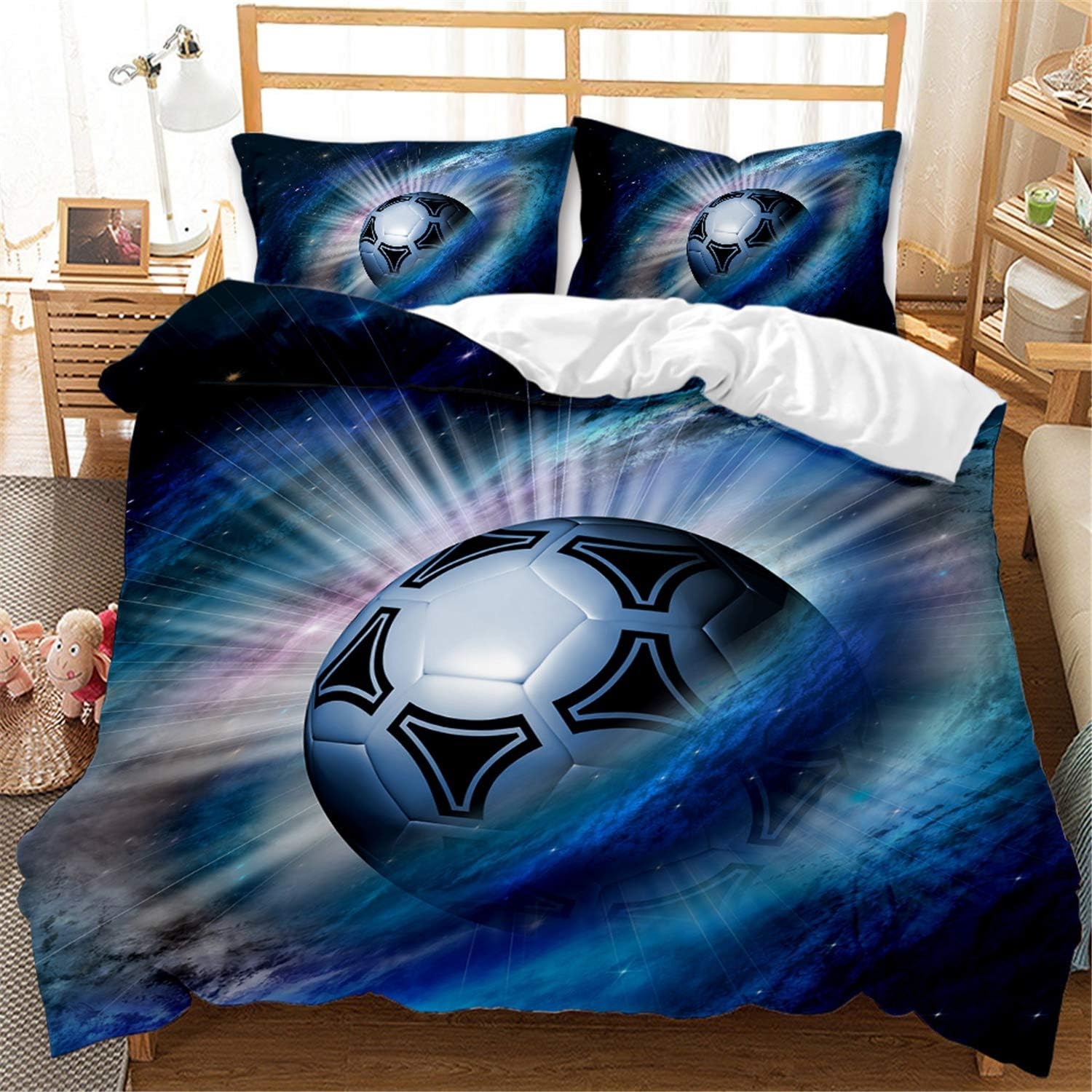 Eveone Football Duvet Cover Quilt Cover Single/Double/Queen/King Size Bed Sheets Pillowcase Set Sports World Cup Soccer Cuju Ball Games Microfiber Quilt Cover Bedding 2/3/4PCS (Queen-210*210Cm-4Pcs,9)