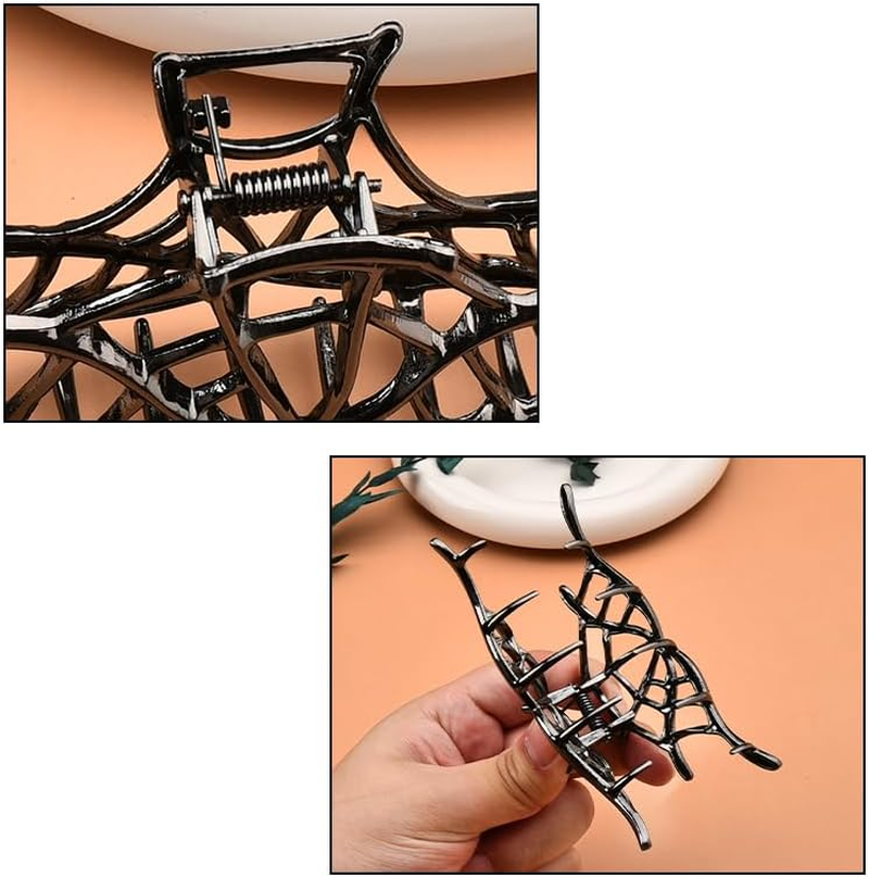 Large Spider Web Claw Clips for Women Girls Halloween Hair Clips for Women Girls Black Spider Web Metal Claw Clip for Hair Accessories for Halloween Party Cosplay - Silver image number 6