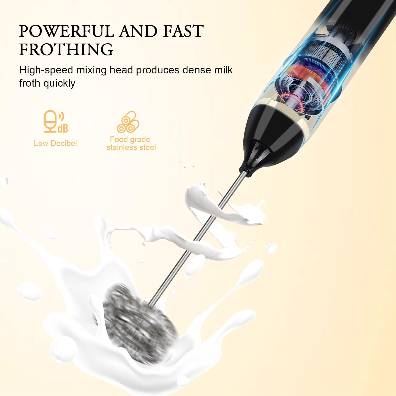 Milk Frother, Dallfoll Handheld Coffee Frother Electric Whisk,3 Gear Adjustable USB Rechargeable Drink Mixer Milk Foamer with 2 Stainless Steel Whisks for Bulletproof Coffee image number 4