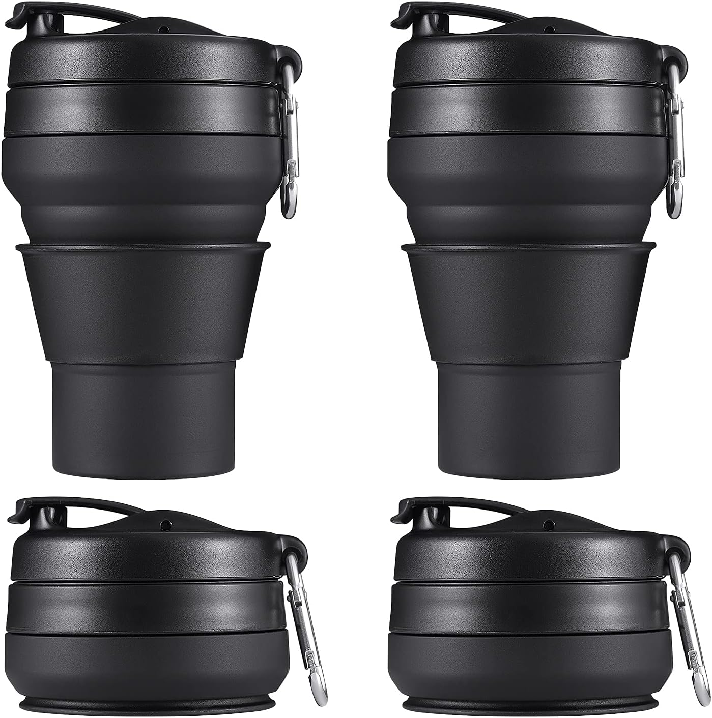 2PACK Collapsible Coffee Cup, 16 OZ 480Ml Silicone Folding Camping Mug, Leak Proof BPA Free Portable Sport Bottle with Lids for Hiking, Microwave & Dishwasher Safe (Black) image number 6