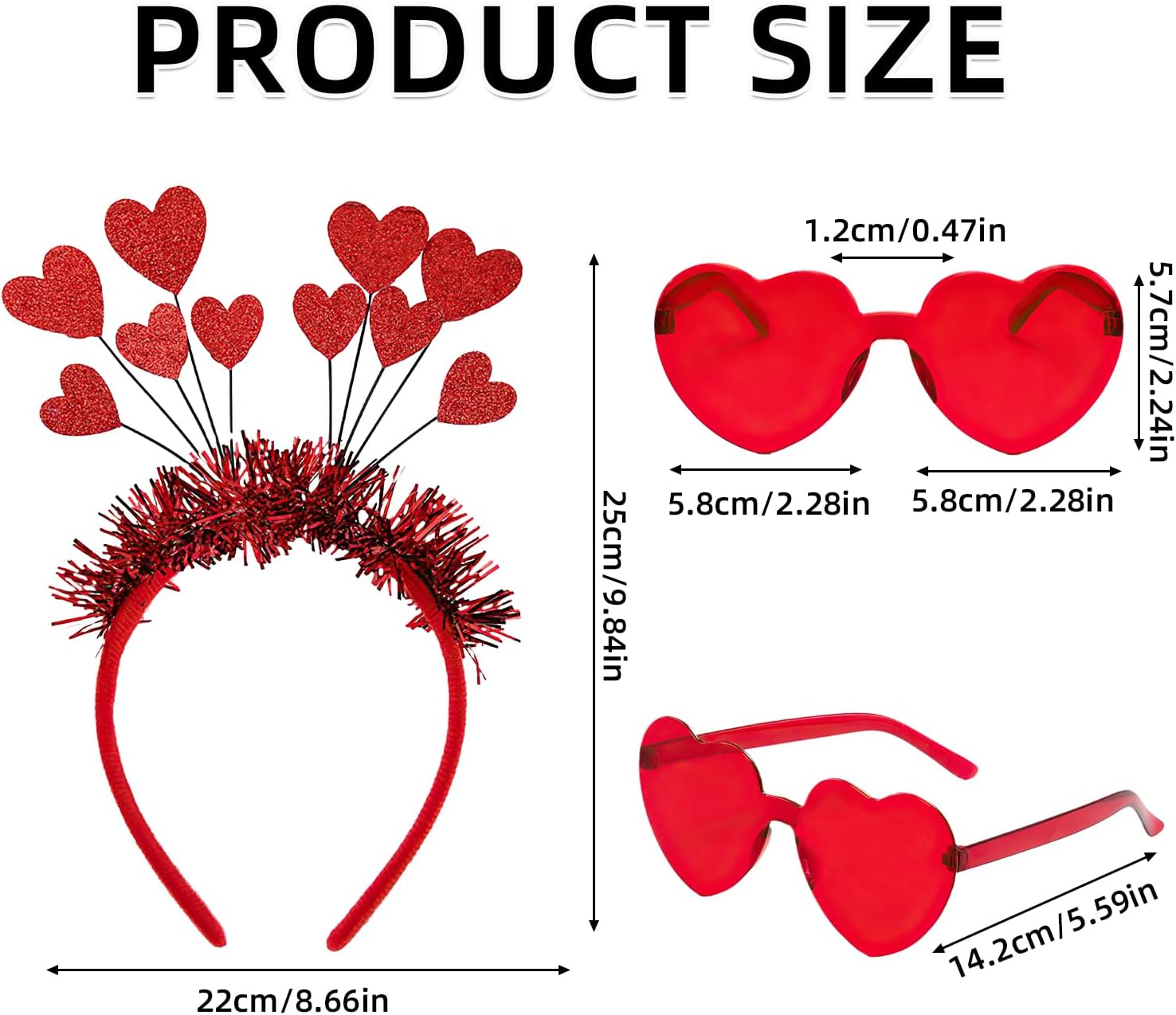 1 X Valentine'S Day Heart Headband, 1 X Rimless Heart Glasses, Red Hearts Headband Headband, Cupid Costume Women, Cupid Headband Headpiece with Glasses, for Valentine'S Party, Fancy Dress Party image number 5