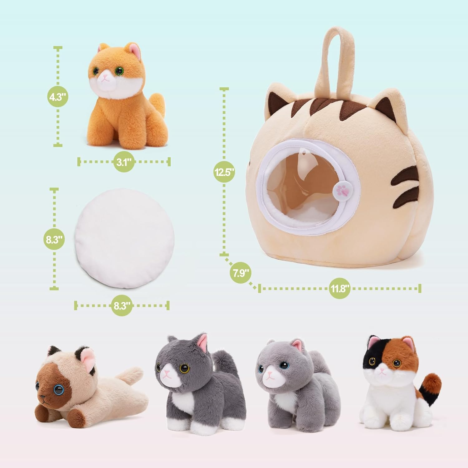 OUOZZZ Cat Stuffed Animal House &ndash; Plush Kitten Toy Set with 4 Soft Cats &ndash; Interactive & Travel-Friendly Playset for Toddlers & Kids &ndash; Huggable, Portable Birthday for Baby Girls image number 5