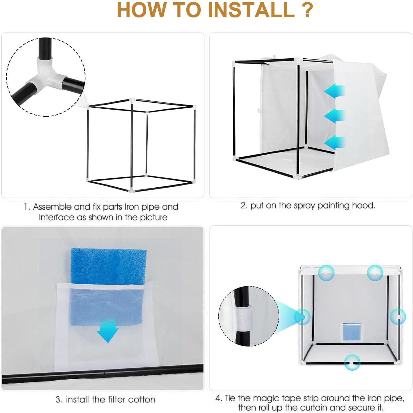 Sorandy Airbrush Paint Spray Booth, Portable Spray Paint Booth with Filter and Mesh Curtain, Mobile Detachable Painting Tent for Garage, Studio, Yard 75X75X75Cm /29.53In image number 6