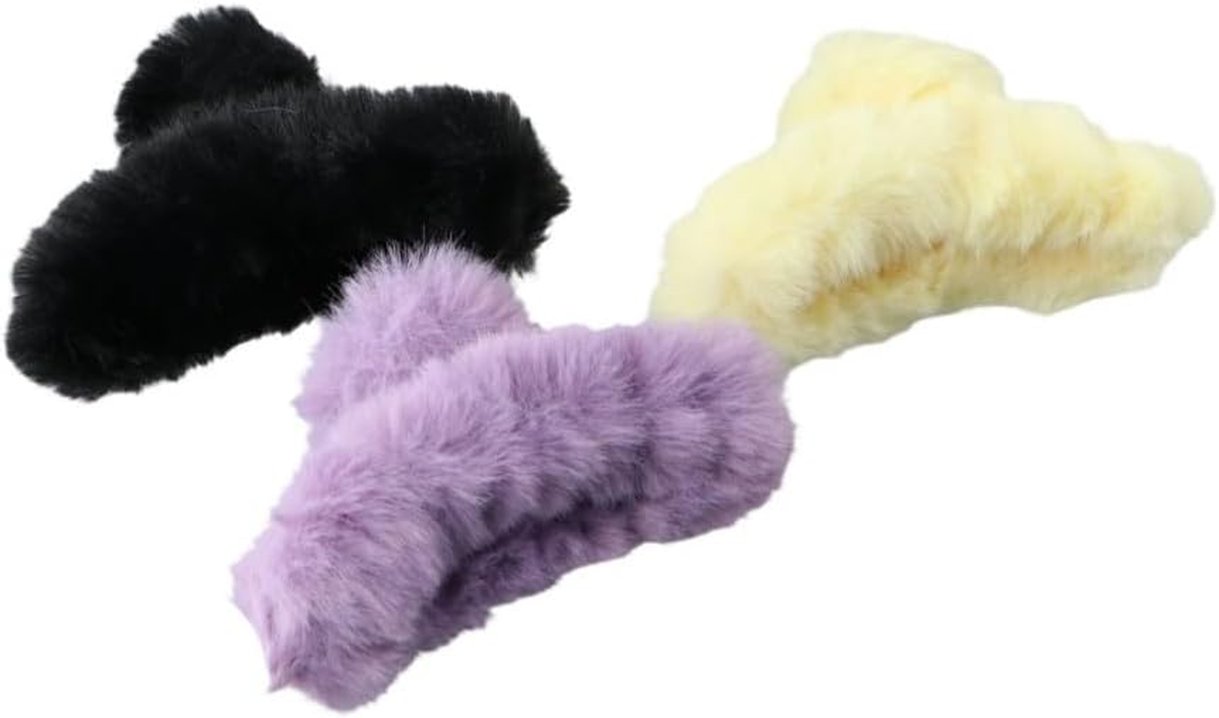3Pcs Plush Hair Claw Korean Style Solid Color Hair Clip Sweet Plush Hair Accessories Autumn Winter Plush Ponytail Headwear Decoration image number 1
