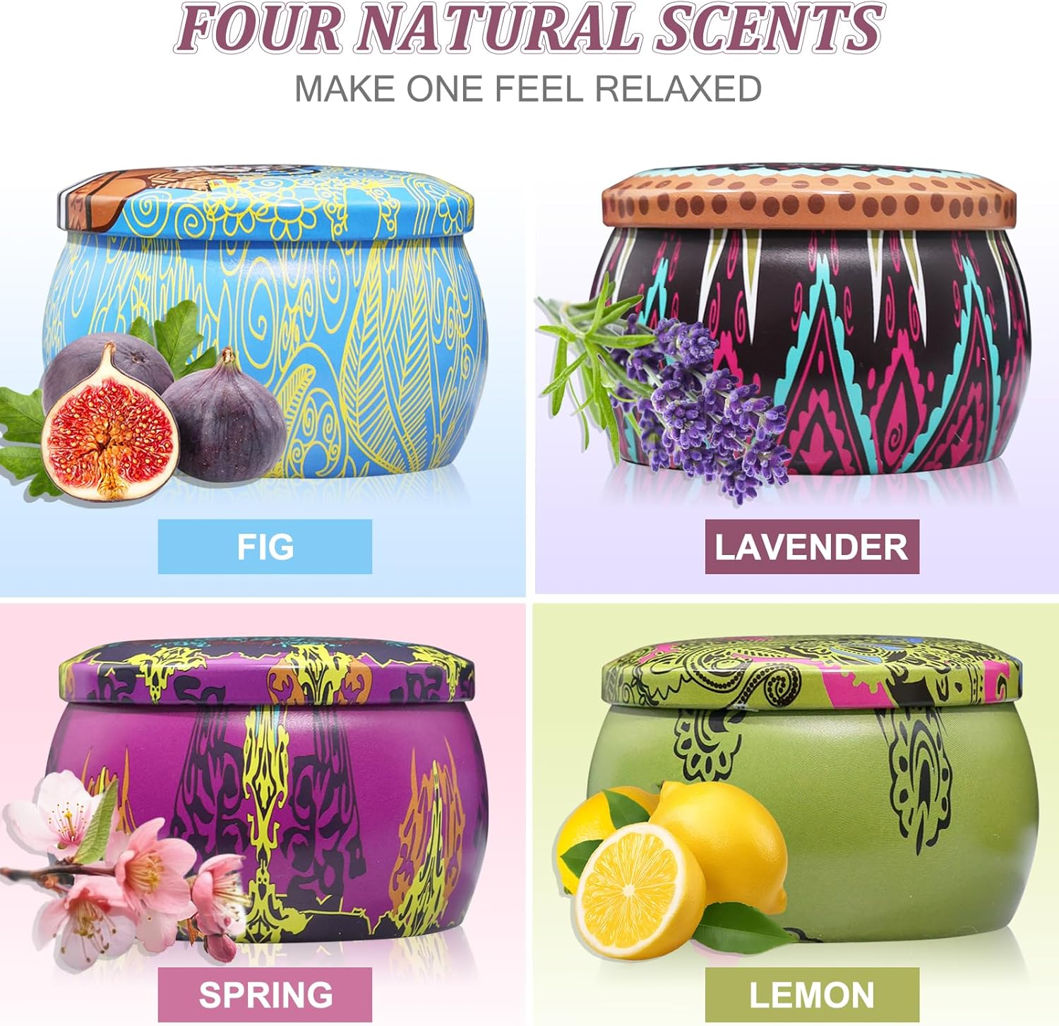 Soy Wax Aromatherapy Candles Gift Set Australia | 4 Pack Natural Scented Candles Lavender, Rose, Lavender, Lemon, Fig Scents 120H Long Burn, Stress Relief Gifts for Women image number 3