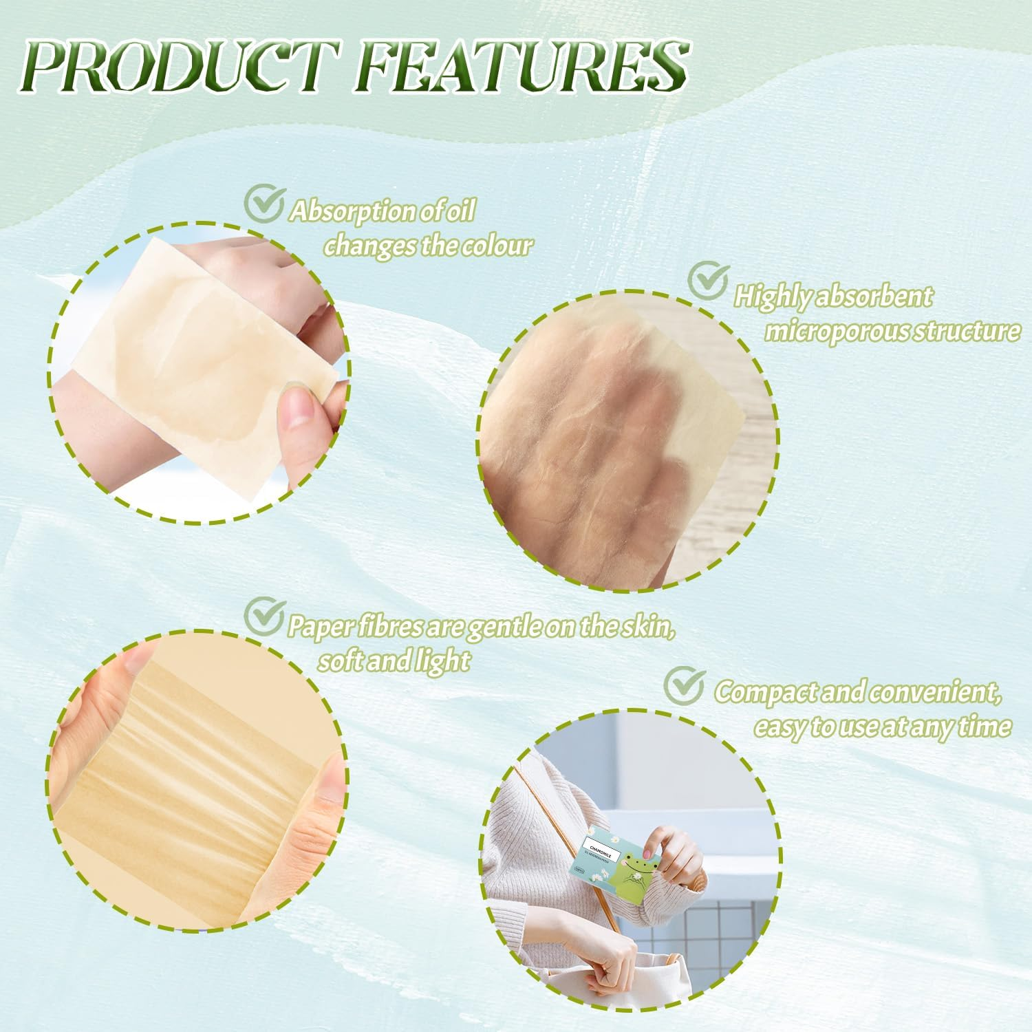 BOROLA Oil Blotting Paper for Face 200 Sheets, Soft Absorbing Pads for Face Shine Control, Portable Oil Absorbing Tissues for All Skin Types, Compact Beauty Accessory for Men & Women(Blue) - Blue image number 5