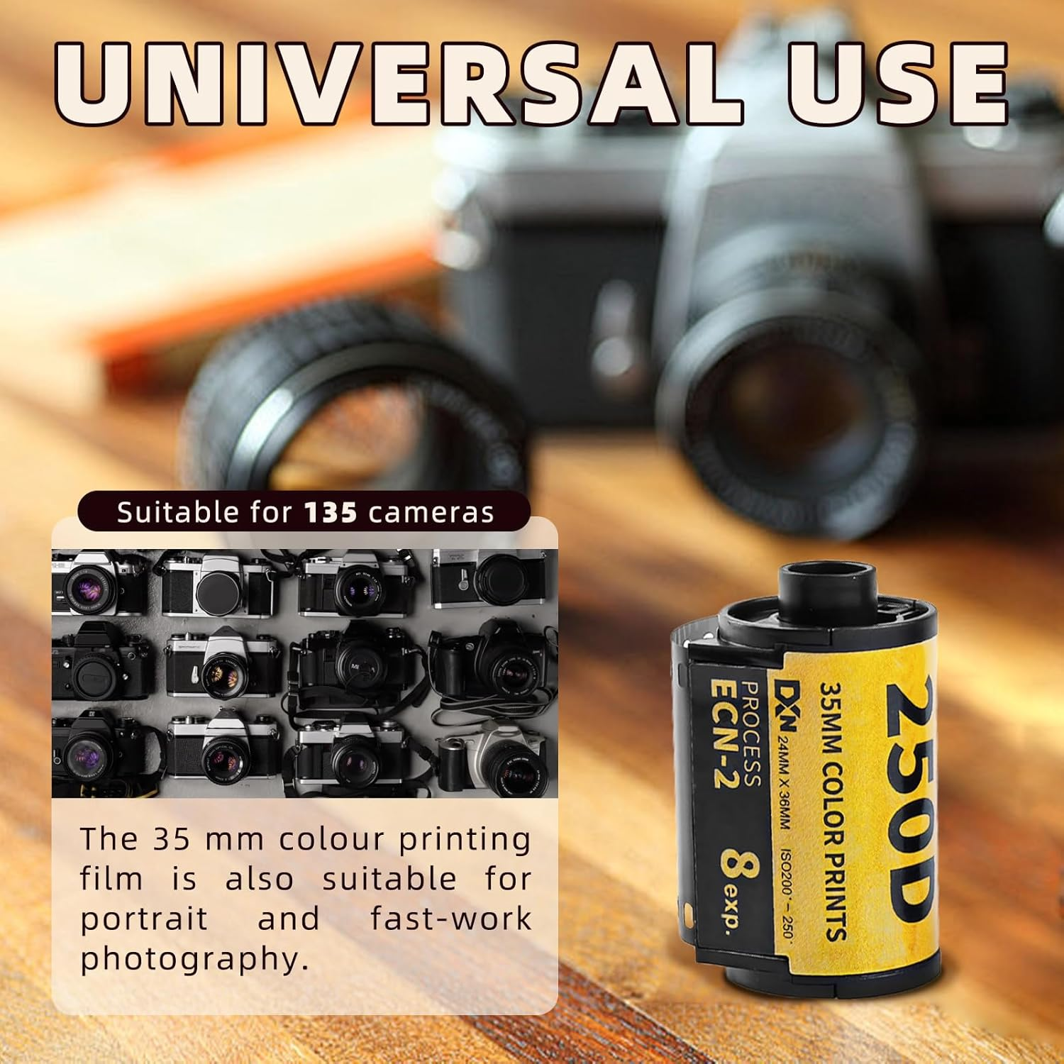 Color Print Film, 35Mm ECN 2 Process Colour Print Camera Film Roll 250D Color Negative Films for 135 Camera Photo Accessories (8 Sheet) image number 3