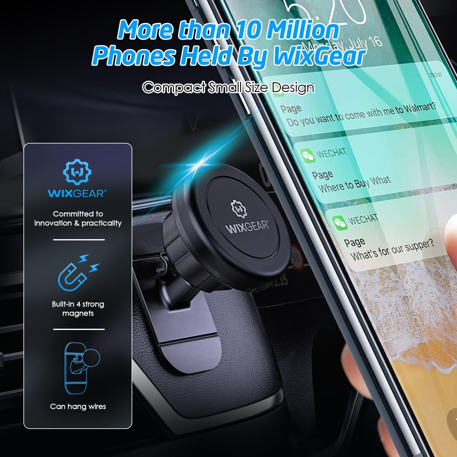 Magnetic Car Mount, Wixgear Universal Stick on Mount (2 Pack) Dashboard Magnetic Phone Holder for Car, for Cell Phones and Mini Tablets with Fast Swift-Snap Technology, Strong Phone Mount for Car image number 2