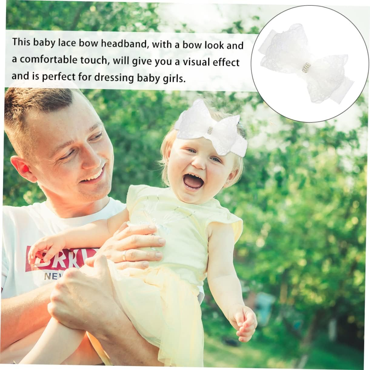 Baby Lace Headband and Bow for Newborn Girls, White Pearl Hair Bow Infant Hair Accessories, Soft Adjustable Headband Suitable for Babies and Toddlers image number 2