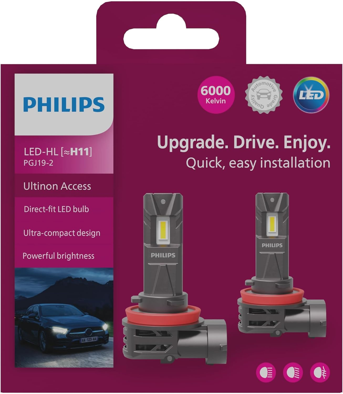 Philips H11 LED Headlight, 6000K Automotive Bulb, Halogen Bulb Equal Size, Easy Installation, 2 Pieces image number 2