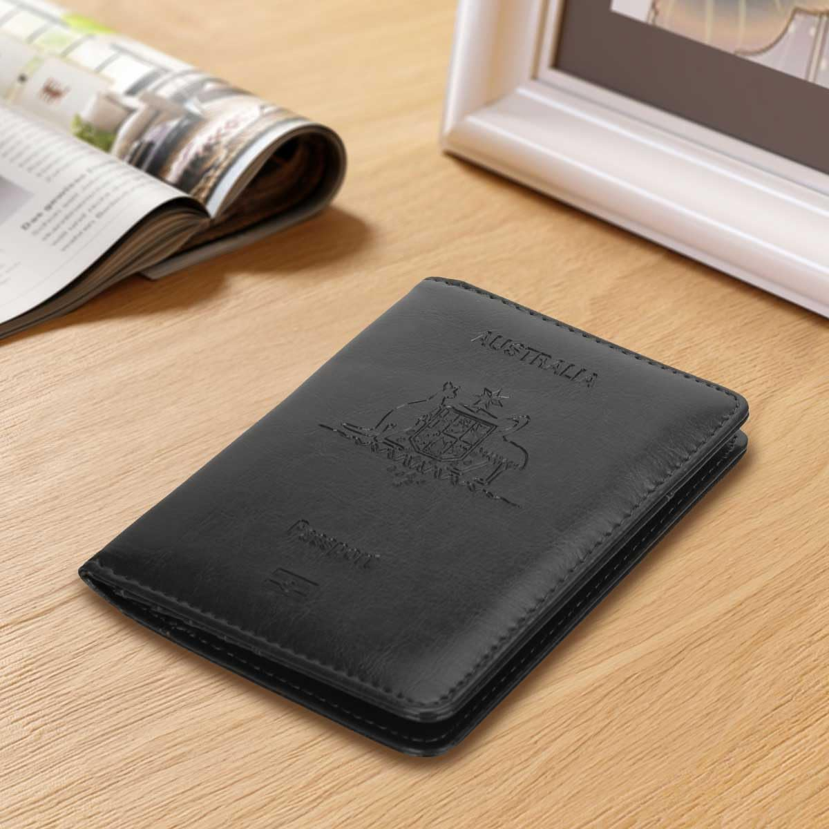 Passport Holder Travel Bag Cover Case, T Tersely Leather RFID Blocking Travelling Wallet Holder ID Credit Business Cards Cover Case for Boarding Passes (Black) image number 3