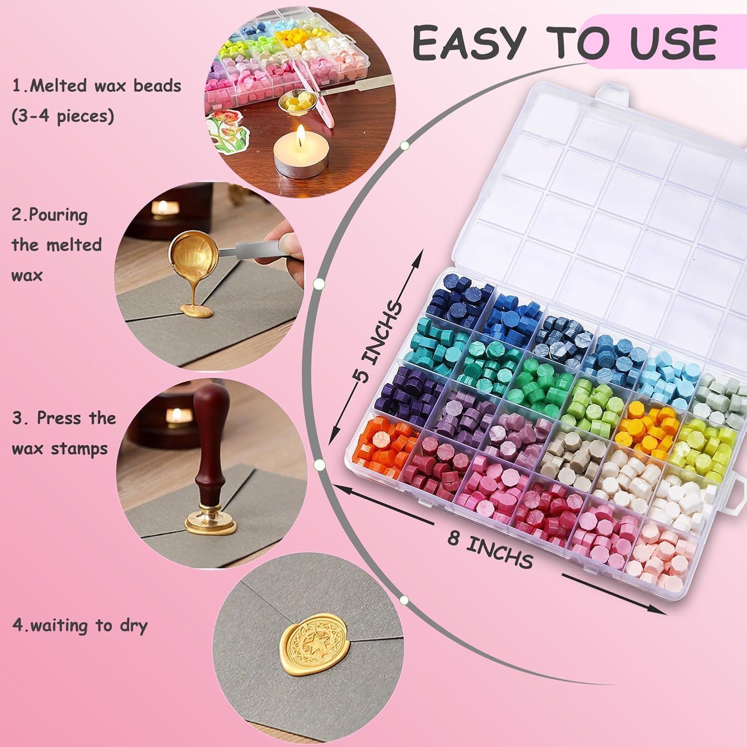 630PCS Sealing Wax Beads Set, 24 Color Beads with Wax Spoon, Tea Candles, Tweezer for Envelope Seals, Invitations, Letters, and DIY Crafts (#01) - 02 image number 4