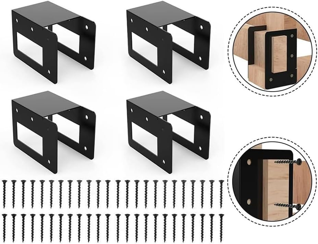 4-Piece Firewood Log Storage Rack Bracket, ,Indoor Outdoor Adjustable Heavy Duty Powder Coated Steel Holder, Fireplace Wood Storage Holder, Log Holders for Indoor Outdoor Fireplace, Black image number 1