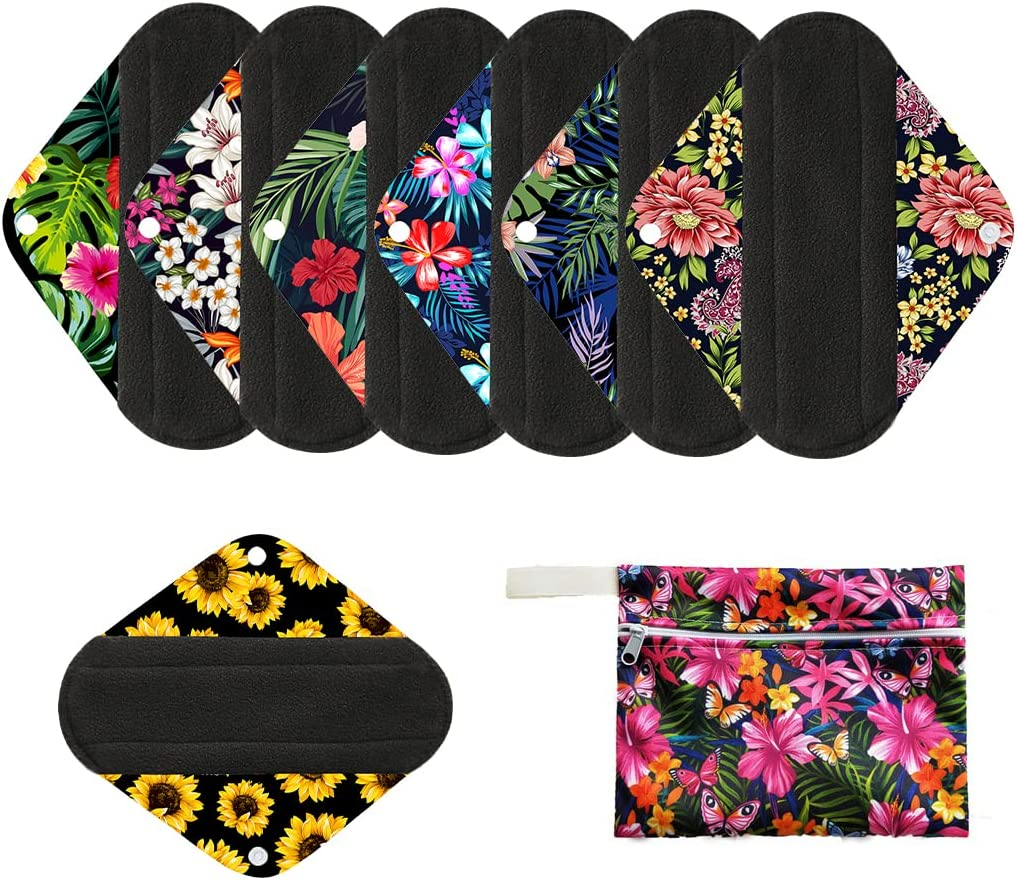 7Pcs Set 1Pc Mini Wet Bag +6Pcs 8 Inch Bamboo Charcoal Cloth Menstrual Pads/Reusable Sanitary Pads/Mama Panty Liners image number 2