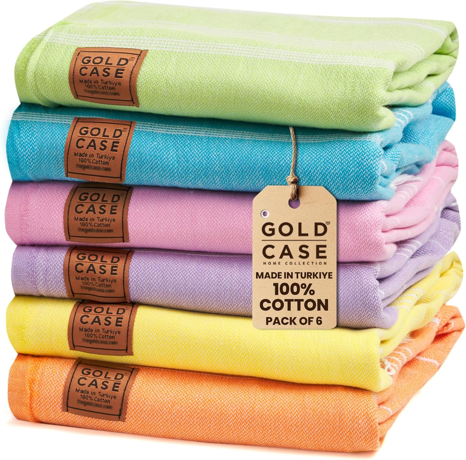 GOLD CASE Home Collection Lycia Turkish Beach Towel Set of 6-100% Cotton & Sand Free Towels for Vacation Essentials - XXL Pre Washed Quick Dry Travel Bath Towel - 70 X 38 Inches - Multi1