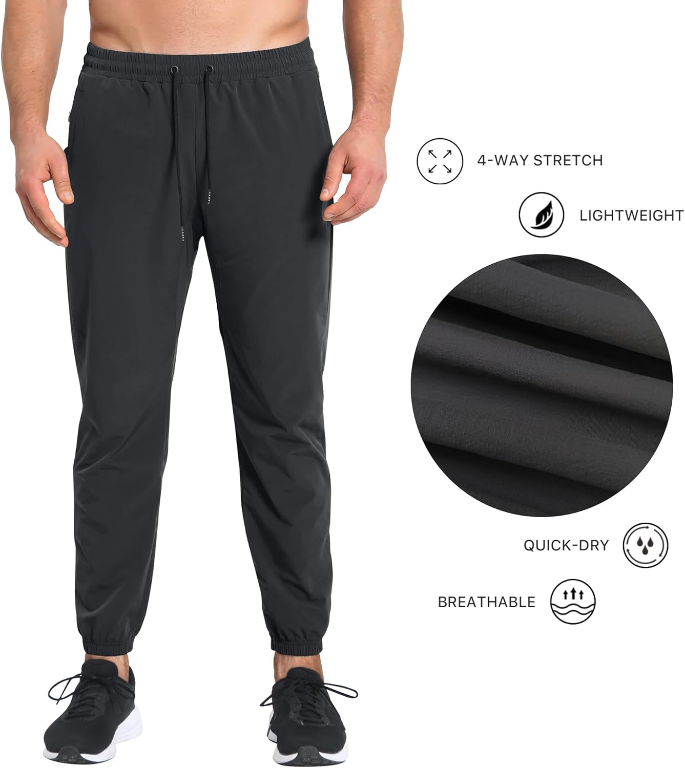 BROKIG Men'S Trianloop Gym Track Pants,Lightweight Athletic Joggers Casual Fit Workout Sport Running Sweatpants Zipper Pocket image number 2