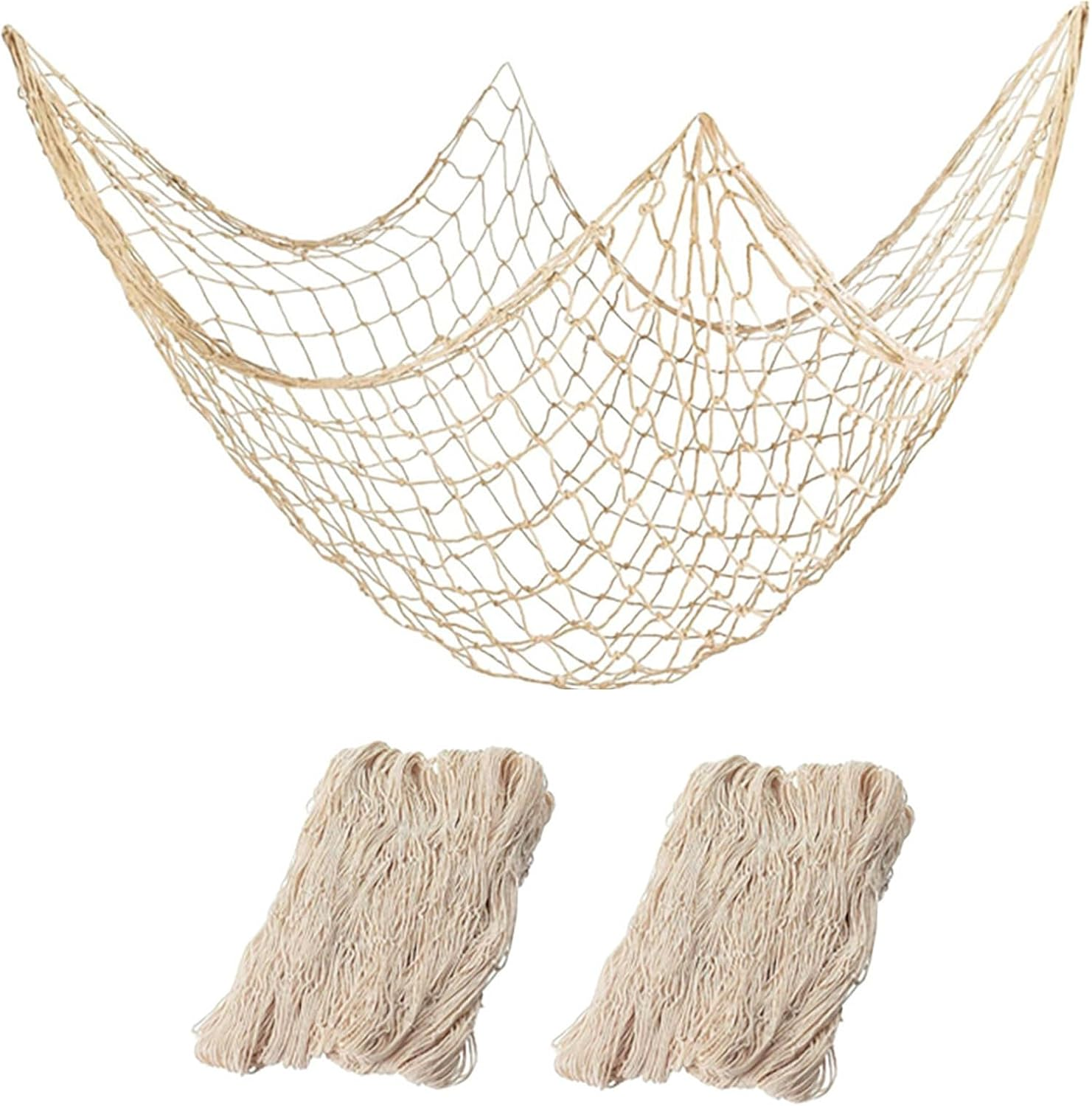 Fish Net Decorations 2 Pack, Natural Cotton Fishing Nets for under the Sea Party Decorations, Ideal for Beach Room Decor & Coastal Decor, Nautical Pirate Halloween Decoration by Ruibex