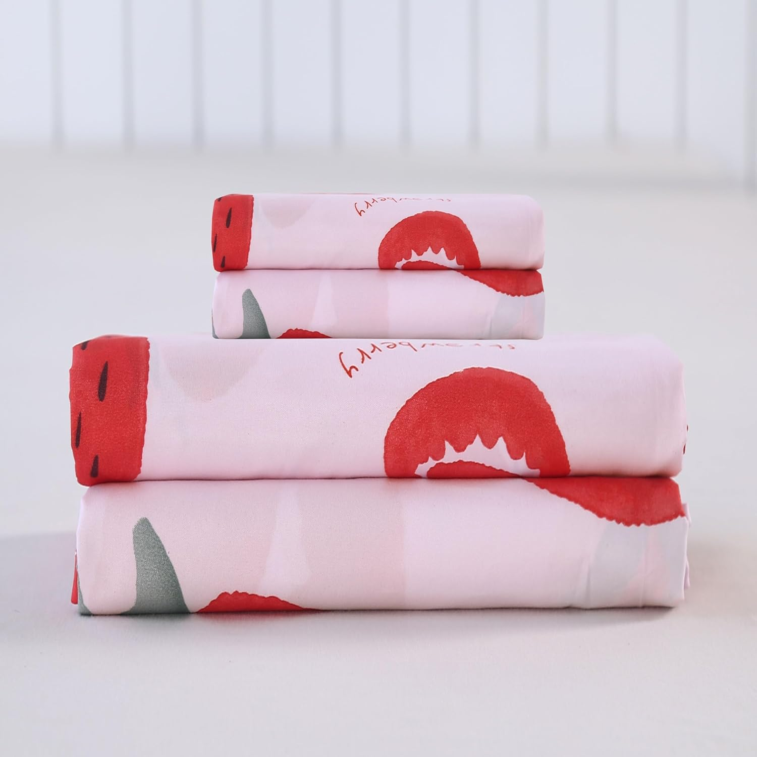 SDIII 4PCS Pink Strawberry Sheets Set Twin, Soft Microfiber Strawberry Sheets Twin Size, Cute Fruit Bedding Sheet Set for Girls Boys Kids and Teens image number 2