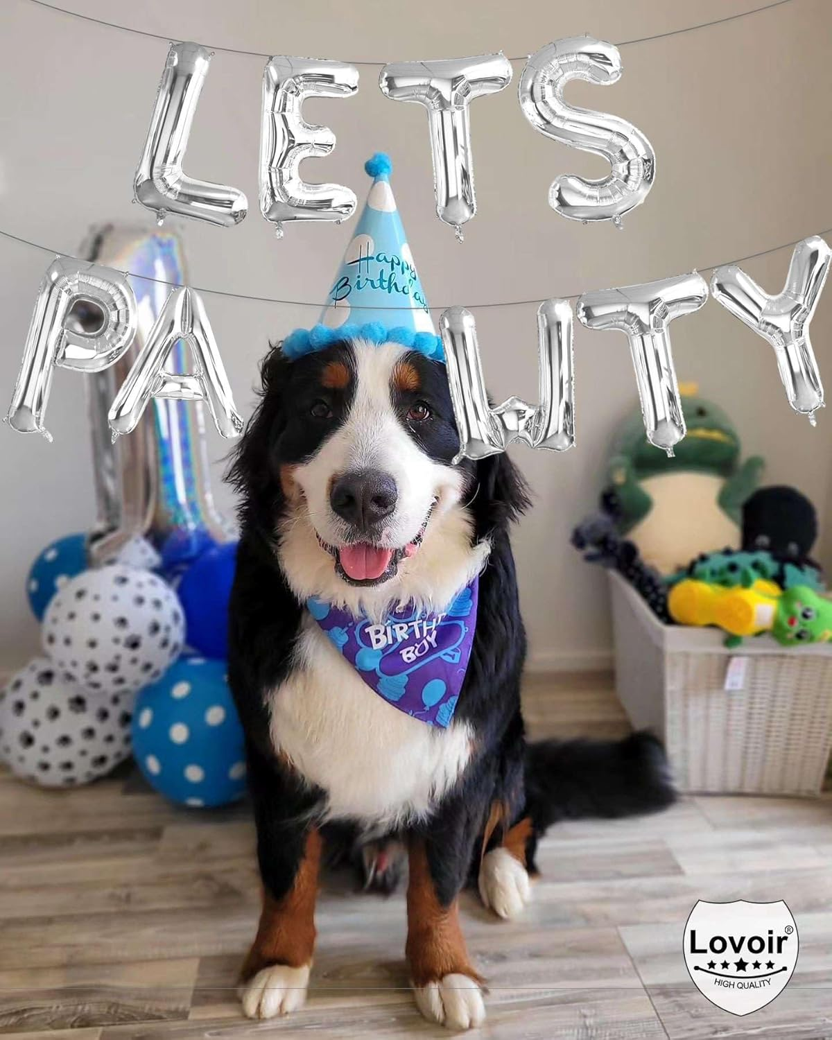 9 Pcs Lets Pawty Balloons Banner 16 Inch, Dog Cat Pet Birthday Letters Sign Lets Pawty Balloons Happy Birthday Banner for Pet Dog Cat Party Supplies Decorations (Silver) image number 3
