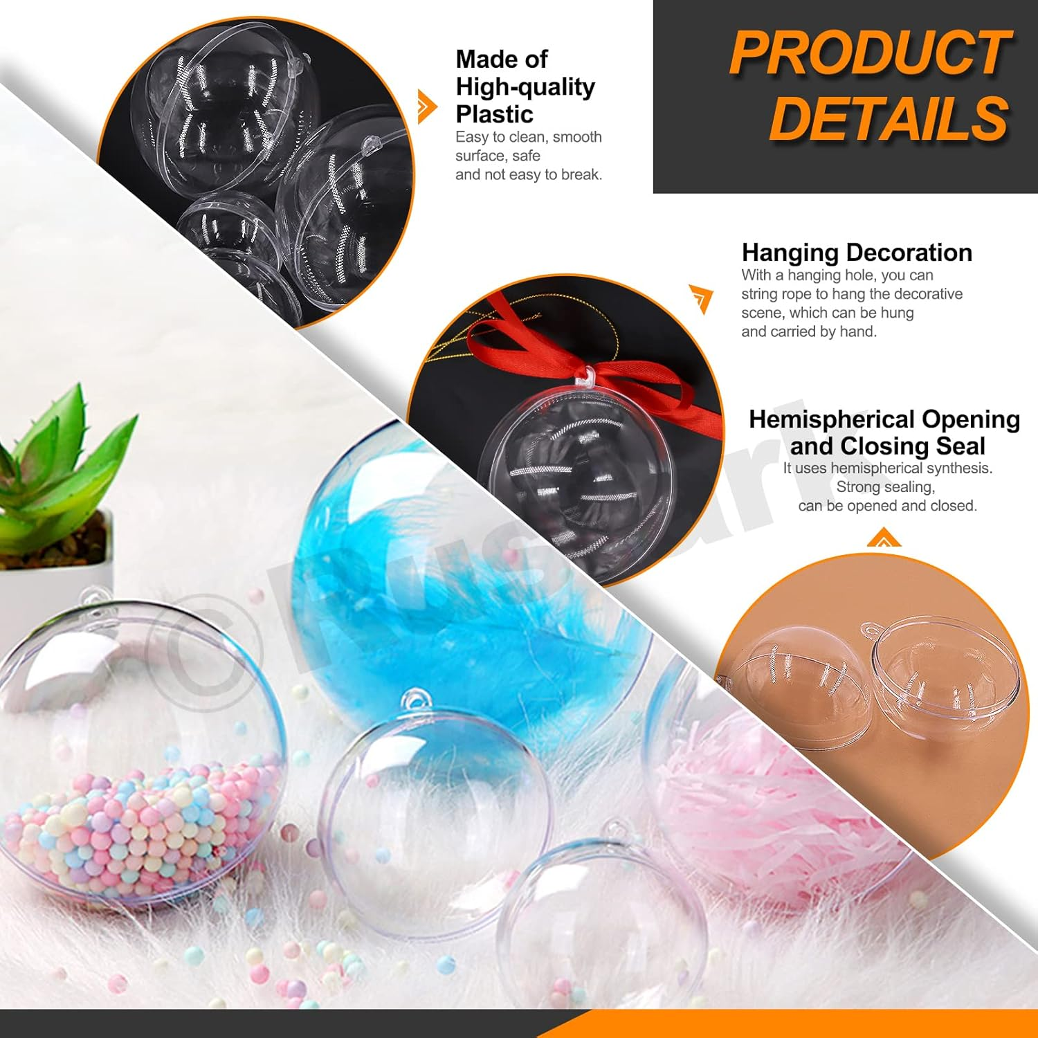 35Pcs Clear Plastic round Fillable Balls Christmas Ornaments DIY Craft Balls Assortment Kit Fillable Decor for Wedding Christmas Crafts Decoration (Round-4,5,6,7,8Cm Dia.) image number 5