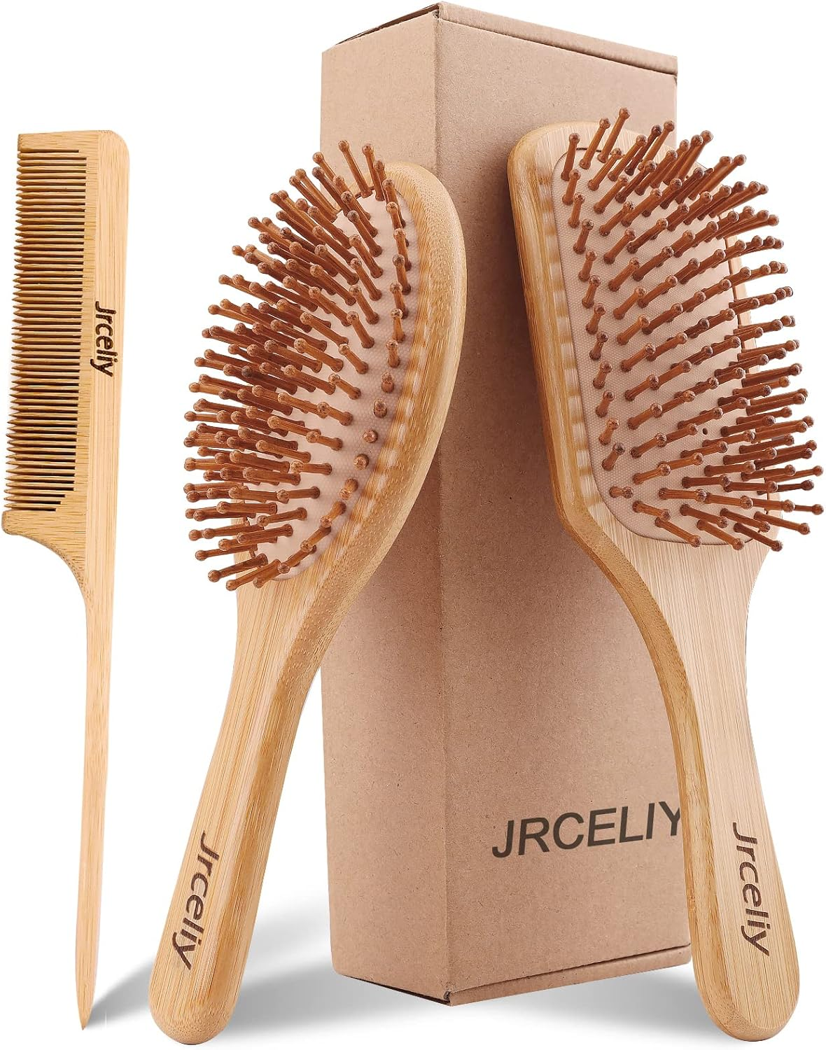 3PCS Bamboo Hair Brush Set,Natural Wooden Brush for Women, Madam, Paddle Detangling Brush for Dry/Curly/Thick/Thin/Straight Hair image number 5