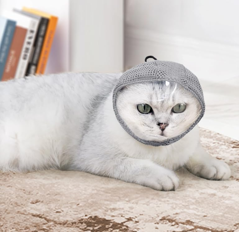 Quhoxdye Cat Muzzle, anti Bite Mesh Muzzle for Kittens, Breathable Grooming Helmet Mask for Nail Trimming for Prevent Biting Chewing, Cats Grooming Nail Trimming Bathing Pet Supplies (Grey, Medium) image number 2