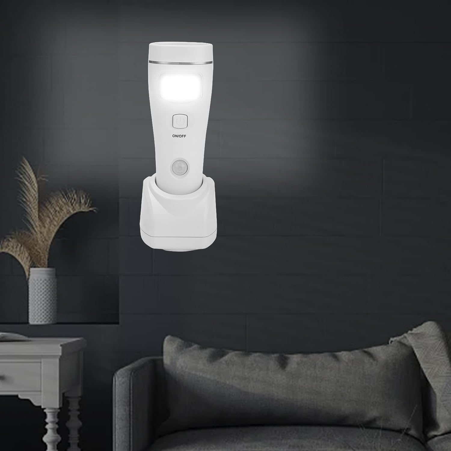 Night Light Torch: LED Plug Induction Torch, Rechargeable Wall-Mounted Sensor Light Torch, Emergency Torch for Power Outages, Emergencies, Indoor and Outdoor Use (White) image number 1