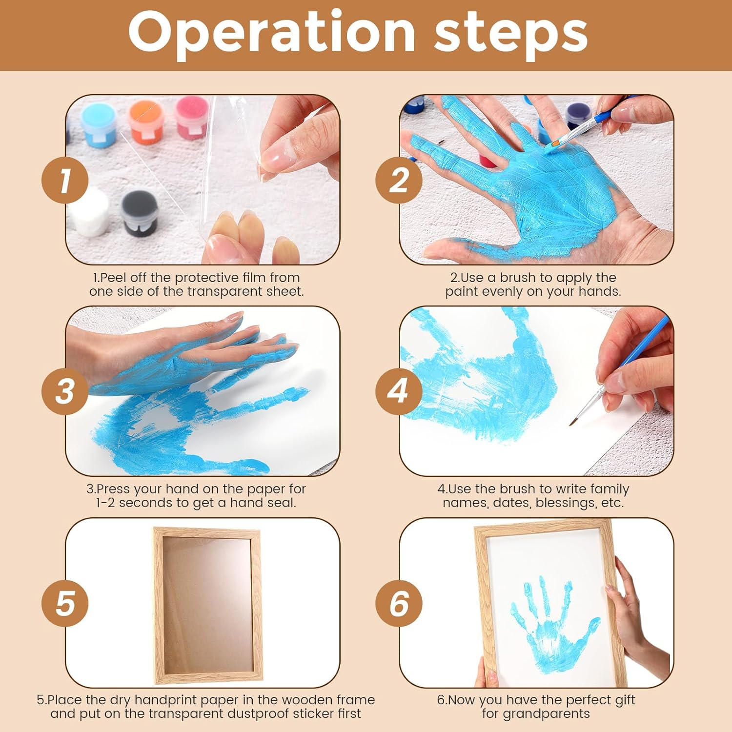 Gerrii Grandparents Day Family Handprint Greeting Cards Gifts Set, Wooden Frame with DIY Craft Keepsake Gift, Family Gifts for Home Decor Heartfelt Kindergarten Grandparents Day Activities