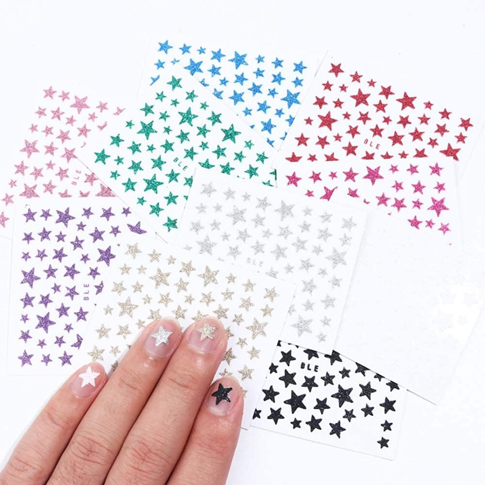 Star Nail Art Sticker Decals 10 Sheets 3D Self-Adhesive Nail Decor with Shiny Glitter Stars for DIY Manicure Decoration