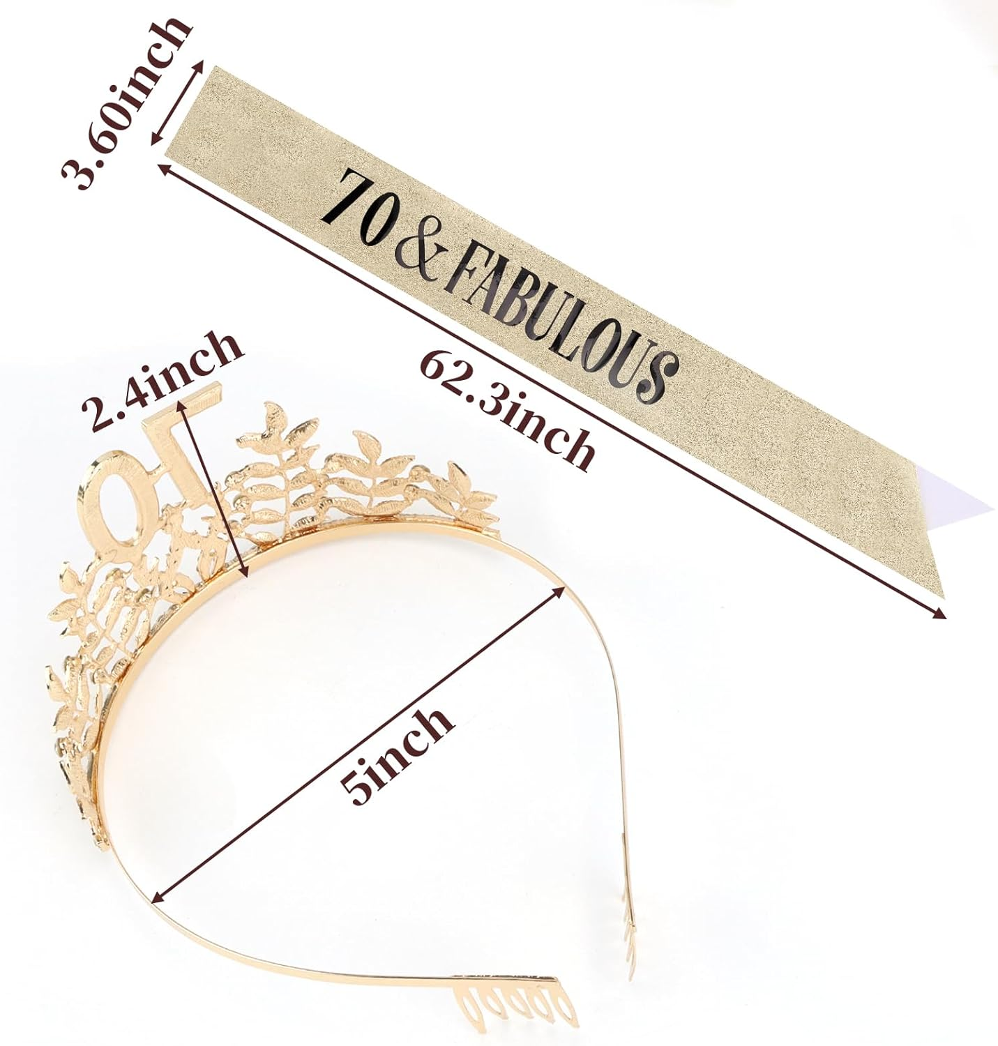 Chanaco 70Th Birthday Decorations for Women, 70 & Fabulous Sash and Crown, Gold 70 Year Old Gifts, Happy Birthday Tiara for Party Decor image number 3