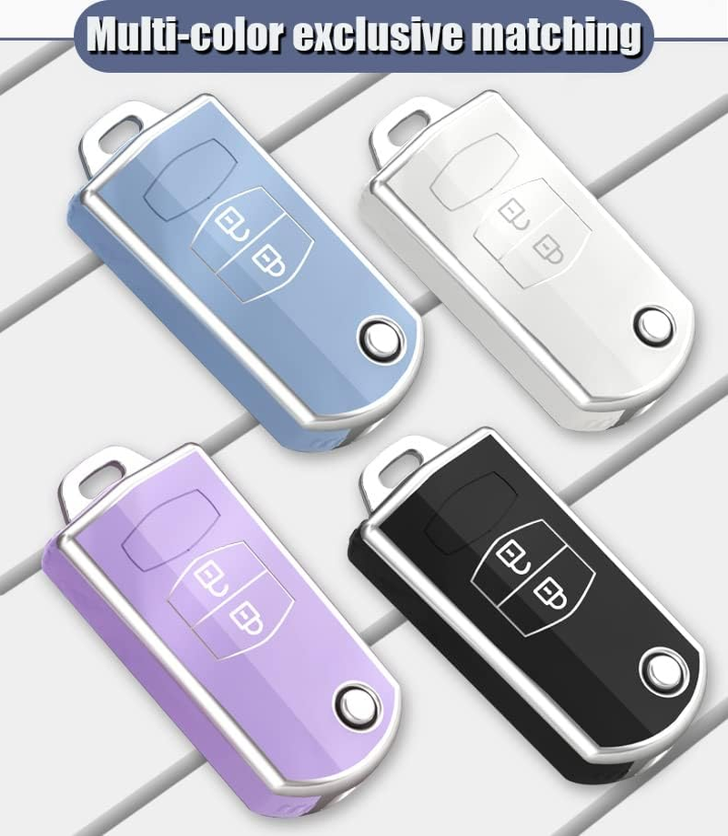 Ontto TPU Car Key Fob Cover Case Fit for Mazda 3 5 6 M6 RX8 MX5 CX5 Flip Folding Key Shell 2 Buttons Remote Key Holder Bag Keychain Keyring Accessories Black B image number 3