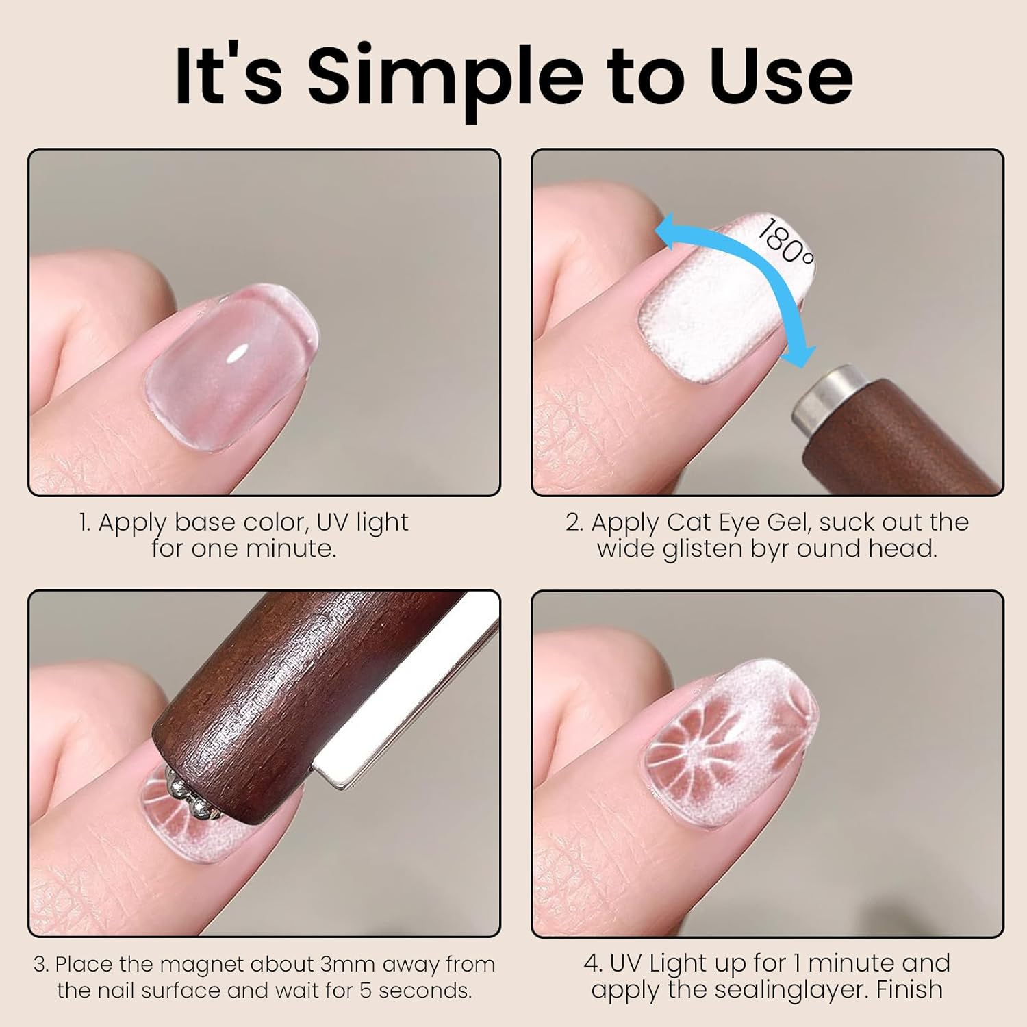 ESUOHYM 3 in 1 Nail Magnet for Cat Eye Gel Polish with Extra 1 PCS Square Magnet, 5 PCS Paper Clips for Heart Flower and Black Hole Nail Art DIY Tools Design Walnut image number 3