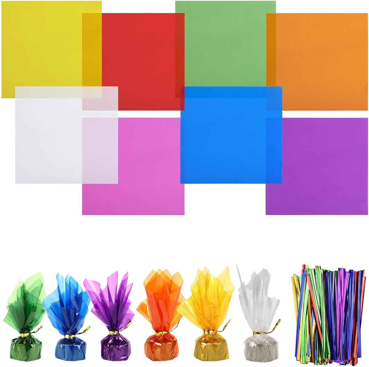 Colourful Cellophane Sheets,Haakhui 160Pcs DIY Crafts Decorations Transparent Wrapping Paper for Candy and Gifts, Good for Christmas Birthday New Year Party Deco image number 2