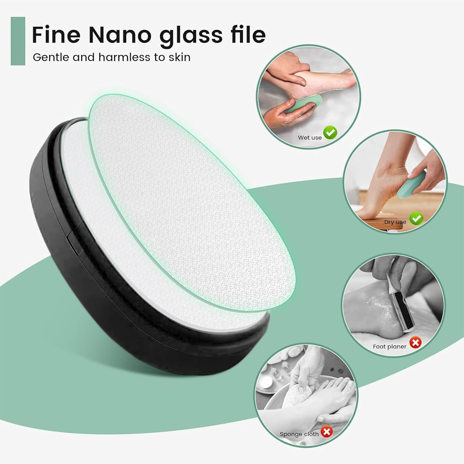 2 PCS Foot Pumice Stone Callus Remover with Cover, Gentle Exfoliating Nano Glass Foot File & Pedicure Tool for Dead Skin, Hard & Cracked Heels, Portable Egg Shape Pedi Scrubber for Smooth Feet (Black) image number 1