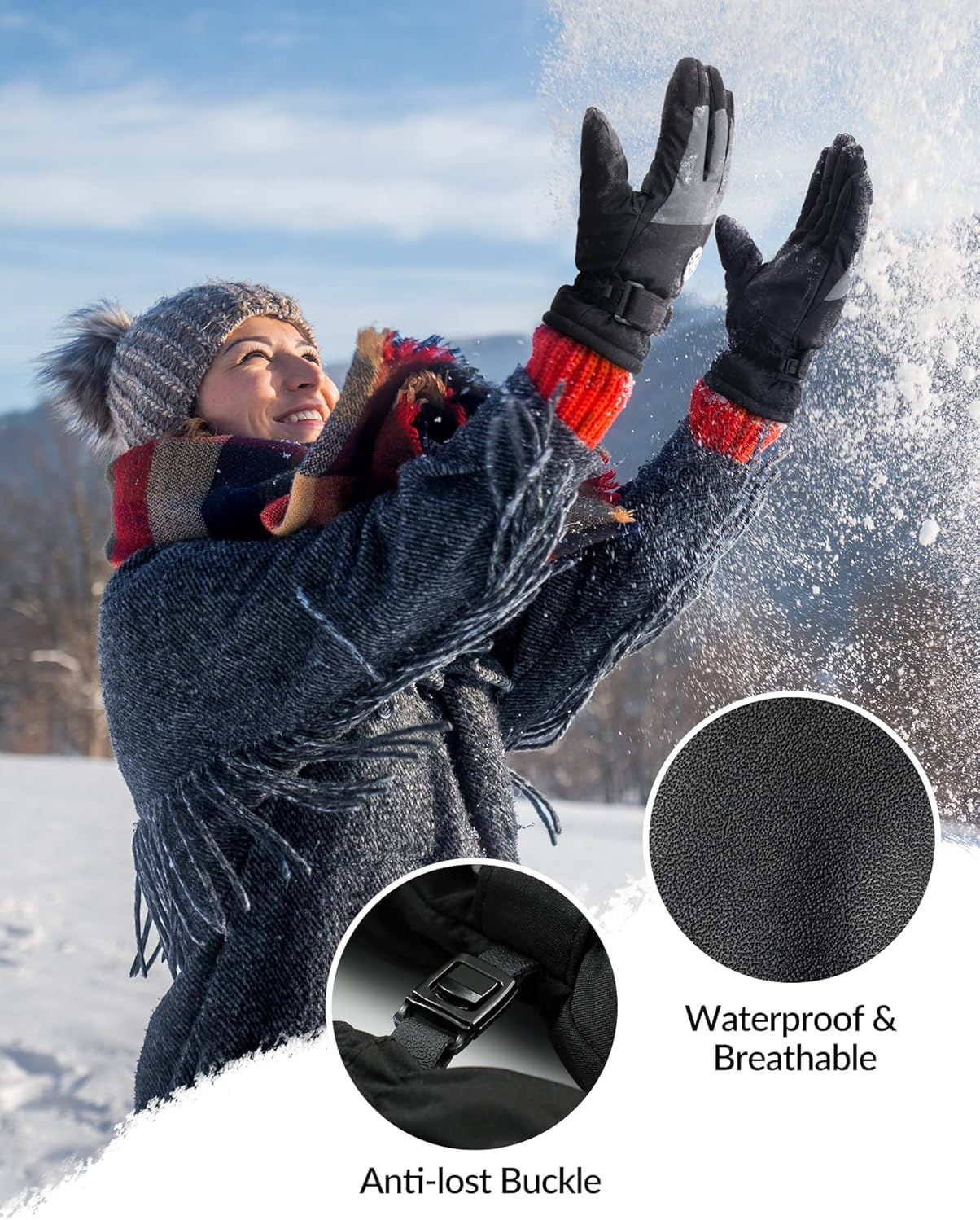 Ski & Snow Gloves, Waterproof Touchscreen Cold-Weather Gloves with Thermal Insulation for Skiing, Snowboarding, Cycling, Hiking - Unisex Windproof Hand Warming
