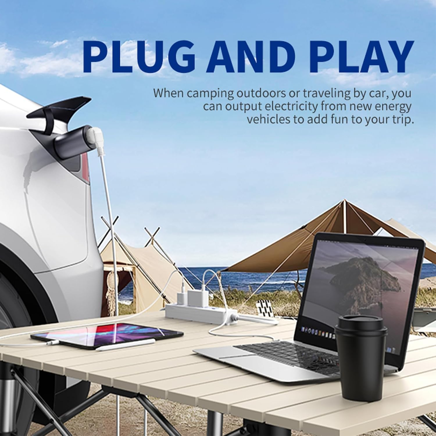 V2L Adapter EV Discharger, Type 2 EV Charging Cable Connector, Vehicle to Load Adapter for BYD/NETA, MG, Charging Laptops, Phones, Projectors, Backup Power