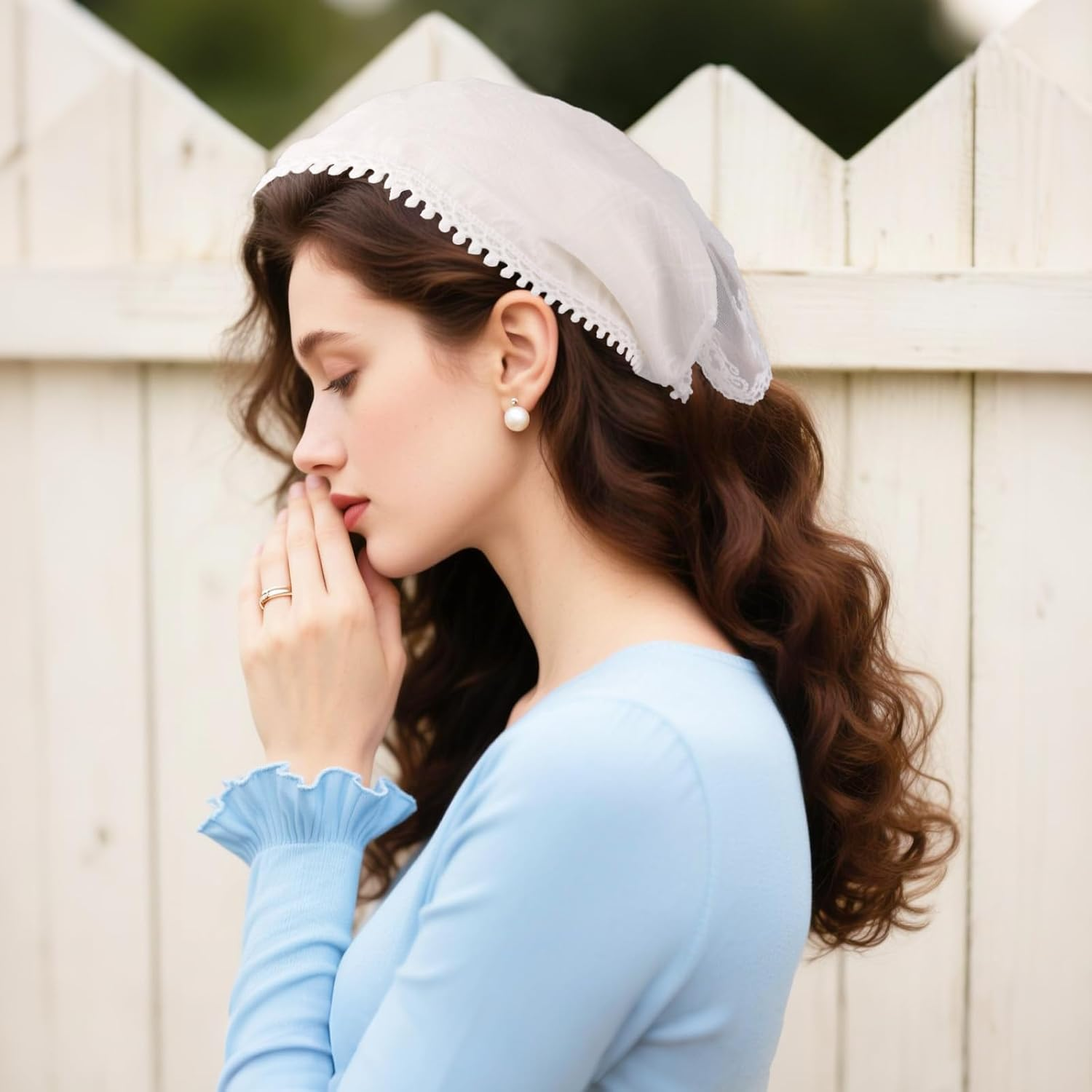 Lace Headband, Stylish Women Beige Lace Hair Scarf Headband Adorable Hair Styling Accessories for Girls Women image number 1