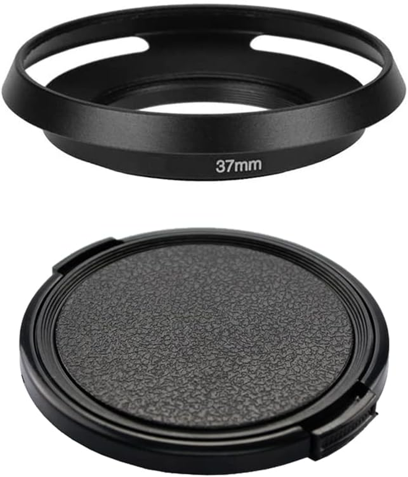 Metal 37Mm Lens Hood & Cap Compatible for Olympus E-M10 Mark III, E-PL7 with Zuiko 14-42Mm Lens, LUMIX G 12-32Mm Lens (1+1 Pack)