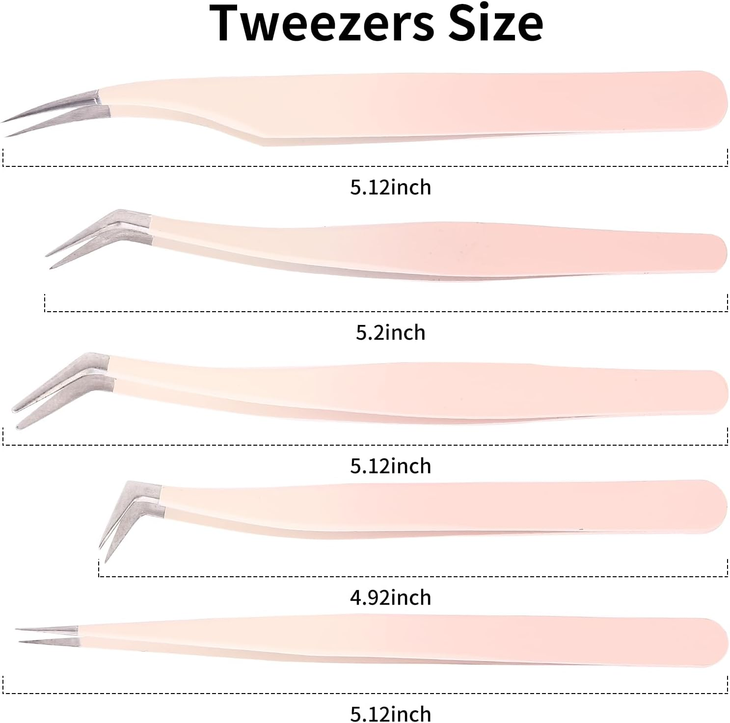 Rnodoilkfly 5 Pcs Lash Extension Tweezers, Lash Tweezers for Eyelash Extension, Straight and Curved Eyelash Tweezers, for Professional Eyelash Extension Artists, Girls, Women, Beginners image number 1