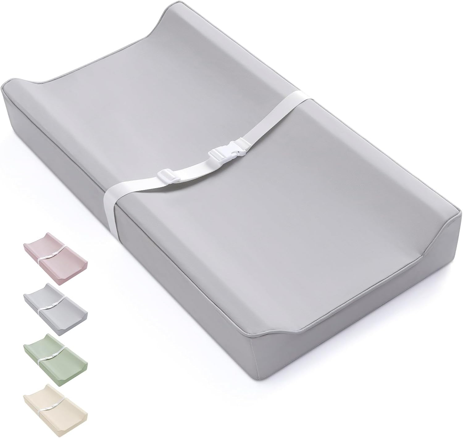 Blissful Diary Vegan Leather Baby Changing Pad with Waterproof & Wipe-Clean PU Cover, Standard Size Cozy Diaper Changing Pad for Dresser and Table, Light Green