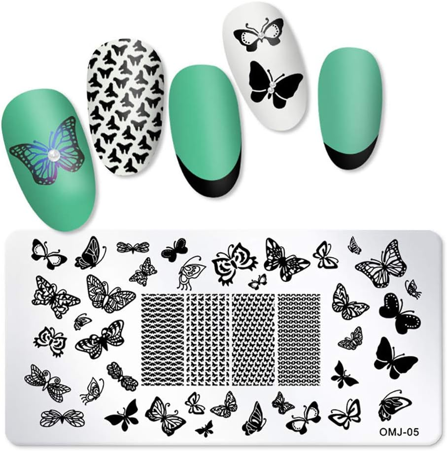 SILPECWEE 6Pcs Nail Art Stamping Templates Butterfly Flower Nail Art Stamps Stencils Manicure Accessories Nail DIY Tools image number 3