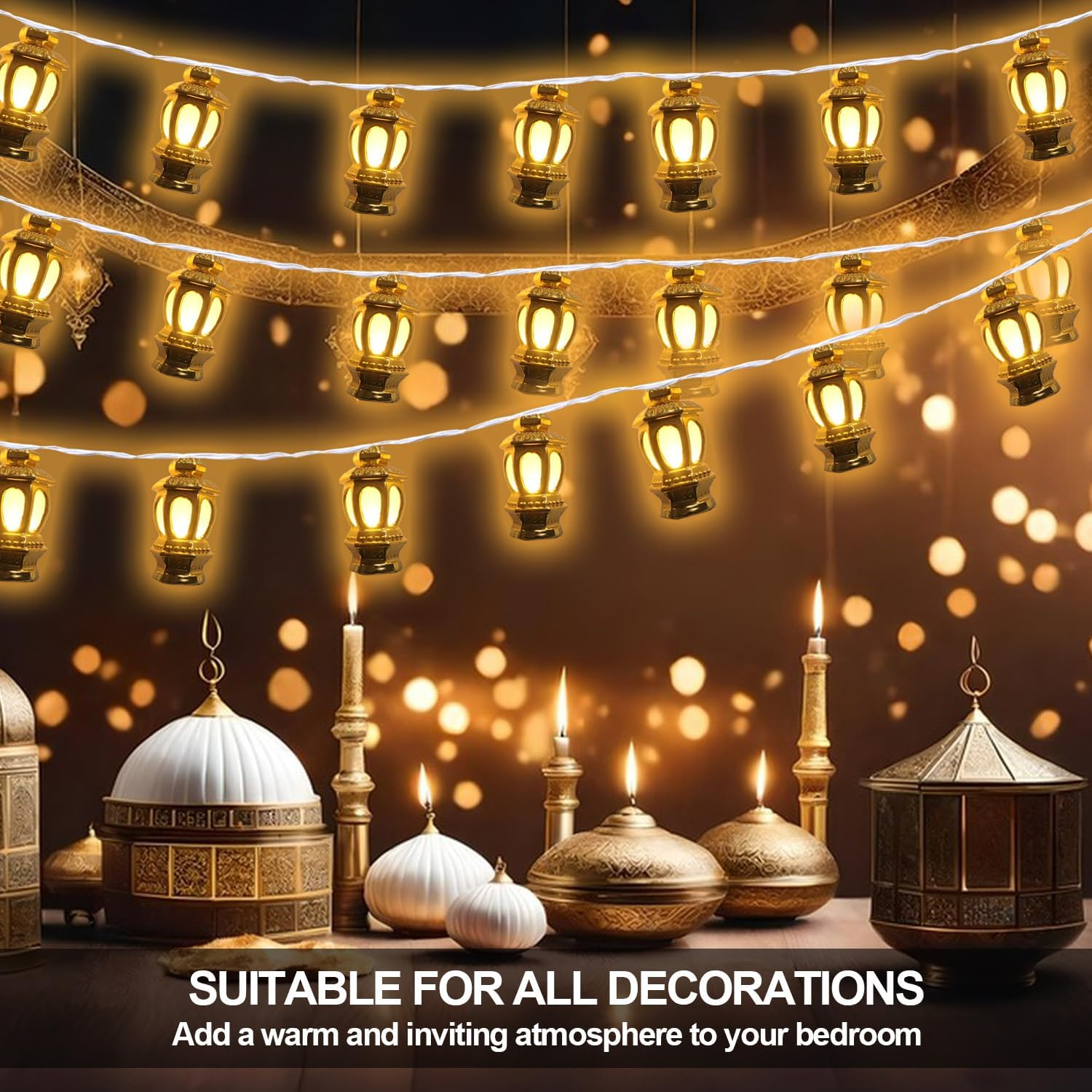 CHINS Ramadan String Lights Decorations Indoor Outdoor - 5.4Ft 10 Leds Mubarak Lslam Lights Eid Mubarak Ramadan Decorations for Home Garden Patio (Not Include Battery) image number 3