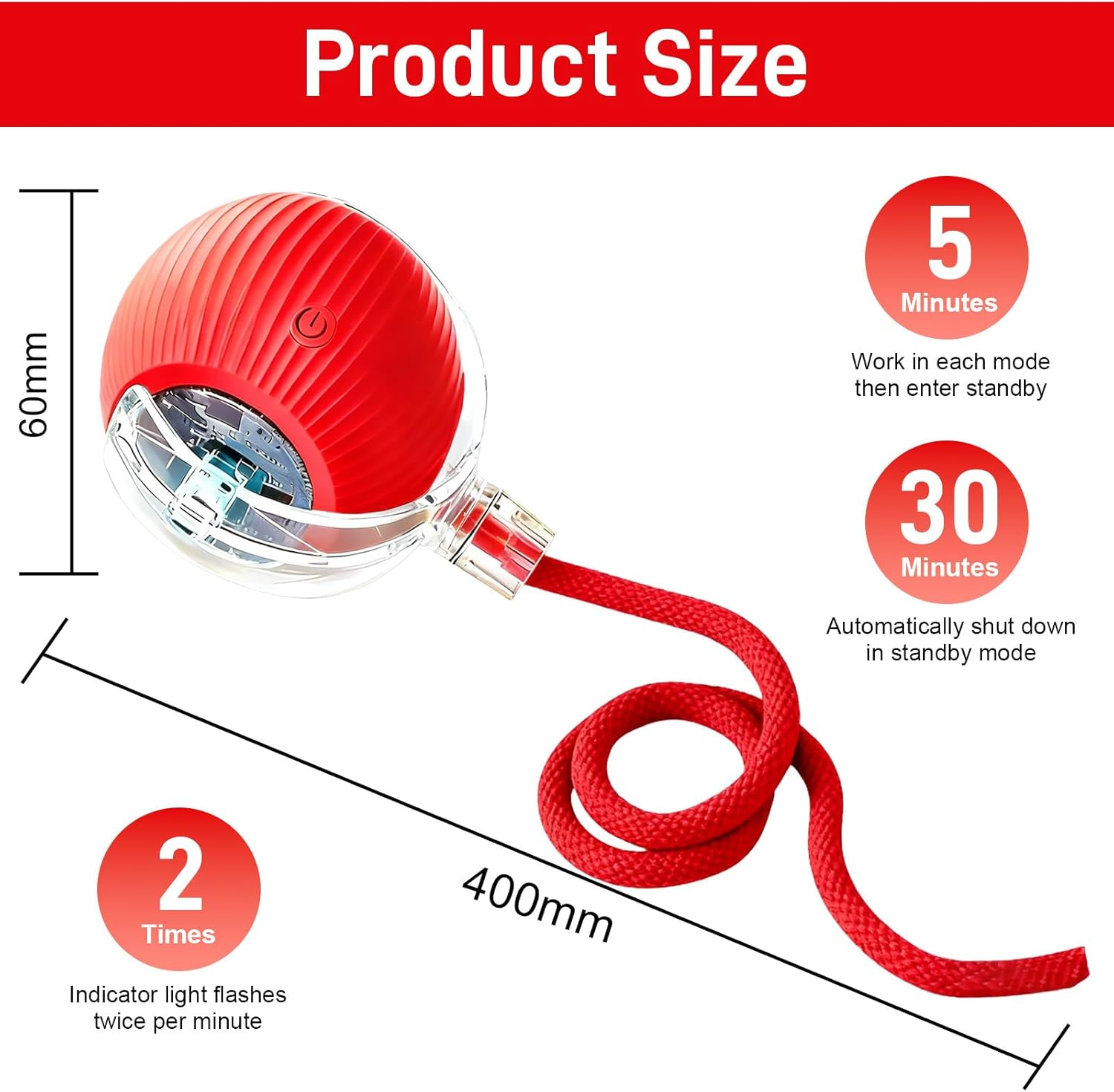 Jeyzuroa Interactive Cat Toy Ball for Indoor Cats, Automatic Moving Cat Toy with Bird Sound, USB-C Rechargeable (Red) image number 2