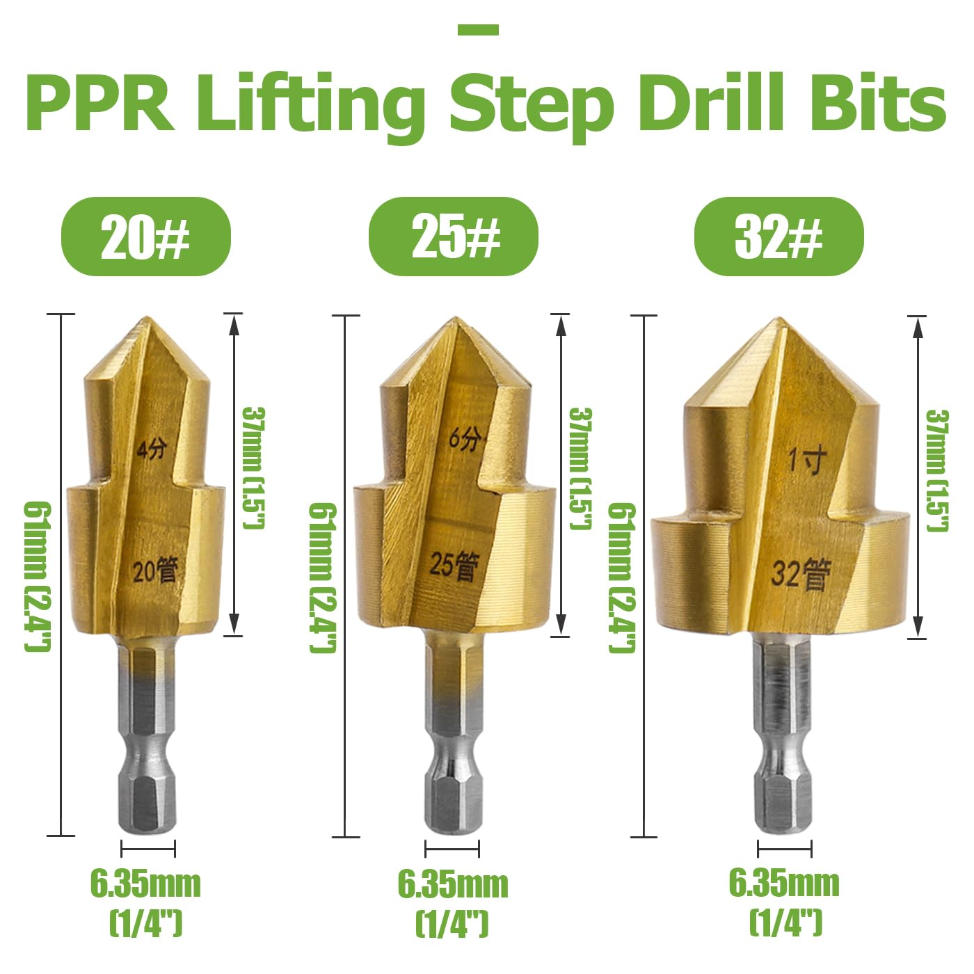 3 Pcs PPR Lifting Step Drill Bits, 1/4" Hex Shank Water Pipe Expansion Drill Lift Stepped Reamer Drill Bit Set Tube Reaming Plumbing Puncher Repair Tool for 1/2" 3/4" 1" Pipes image number 6