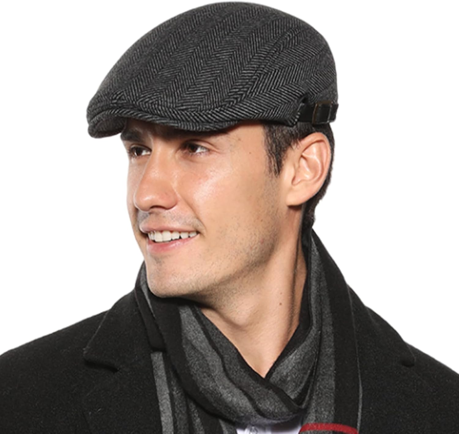 Junha Newsboy Cap,Beret Cap,Men'S Flat Cap,Classic Wool Blend Herringbone Flat Cap Driver Hat Adjustable Outdoor Winter Warm Cap for Men Women Boys Grey image number 1