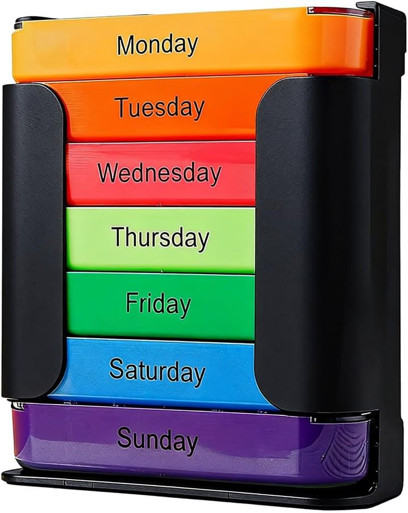 7-Day Medication Organizer - for Effortless Health Management: Stackable Weekly Pill Organizer with 7(Days)&times;4(Morning/Noon/Evening/Night) Compartments | Travel-Friendly Home Supply (Balck)