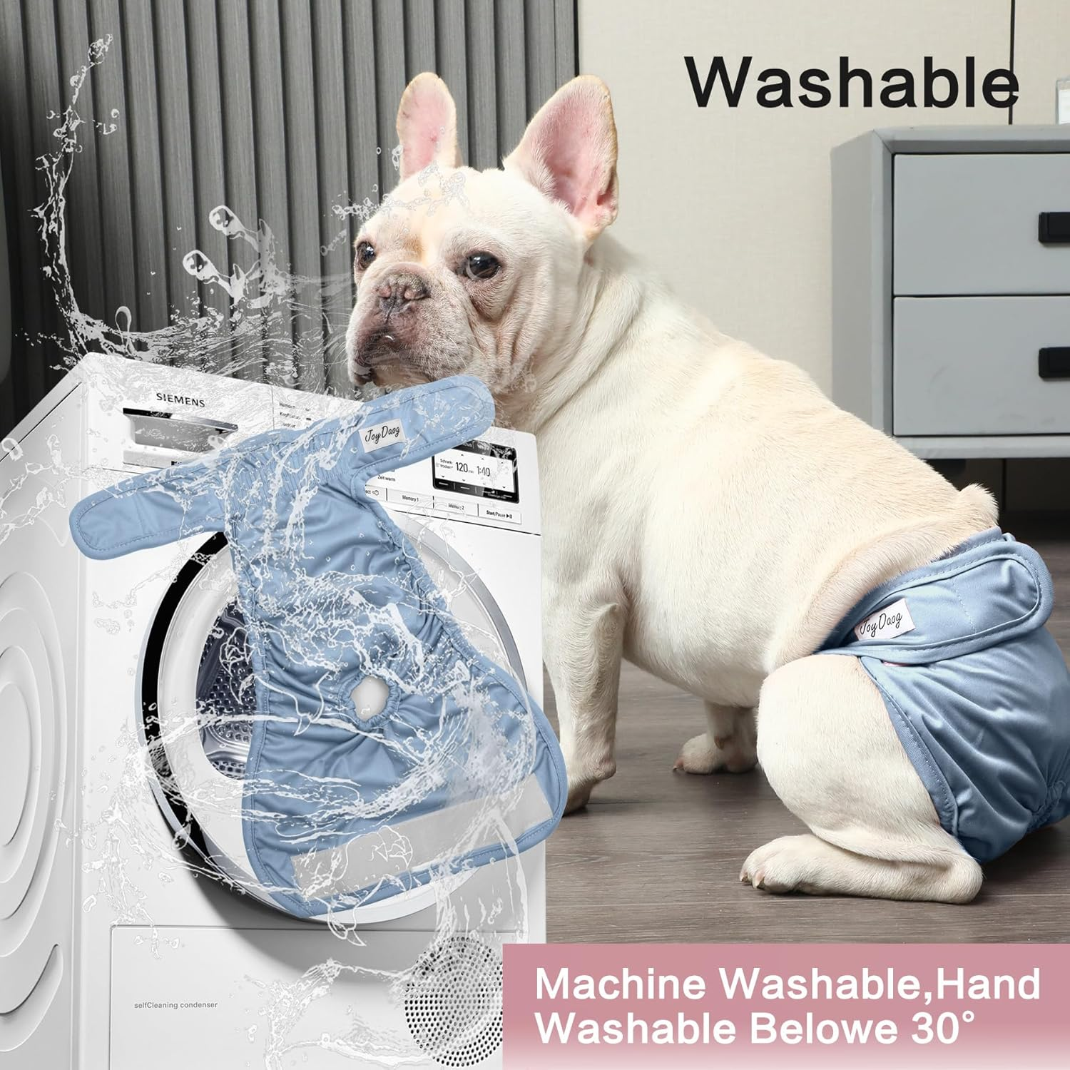 Joydaog Female Dog Diapers for Small Dogs,4 Pack Reusable Washable Premium Puppy Diapers for Heat,Incontinence,Period Doggy Nappies,S image number 3