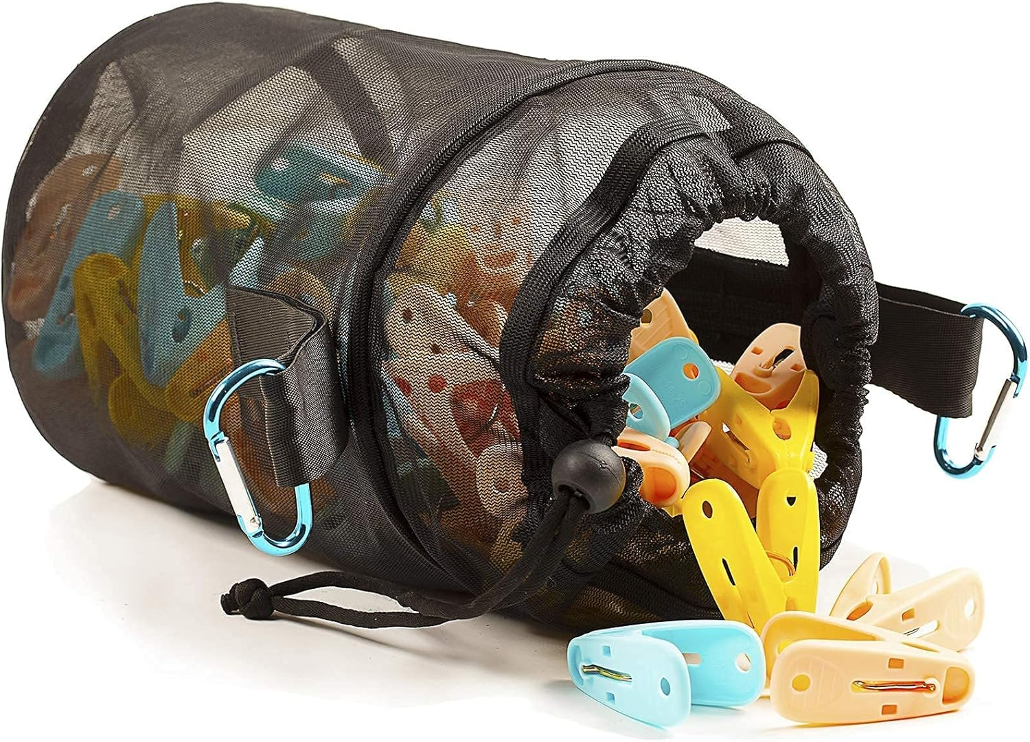 Mesh Clothespin Bag Holder Outside, Multiple Hanging Methods Clothes Pin Bag with Drawstring Closure, Ventilation and Moisture Resistance, Large-Capacity Clothespin Storage Organizer with Hooks image number 4